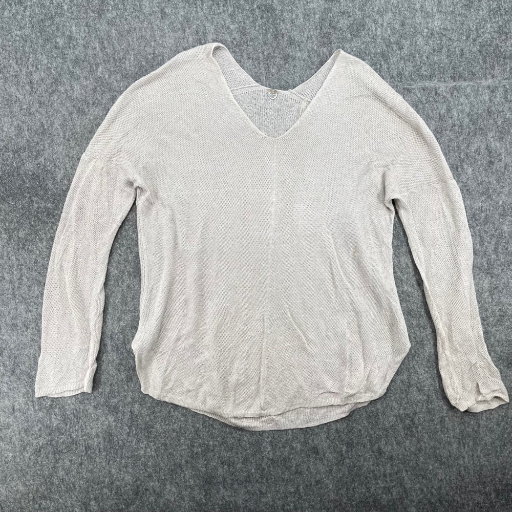 Margaret O'Leary Womens Sweater Small Beige V-Neck Knit Linen Long Sleeve